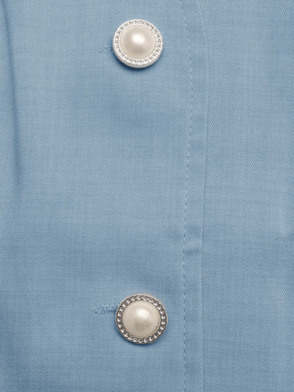 Blue Linen Look V Neck Vest & Shorts Set Summer Workwear