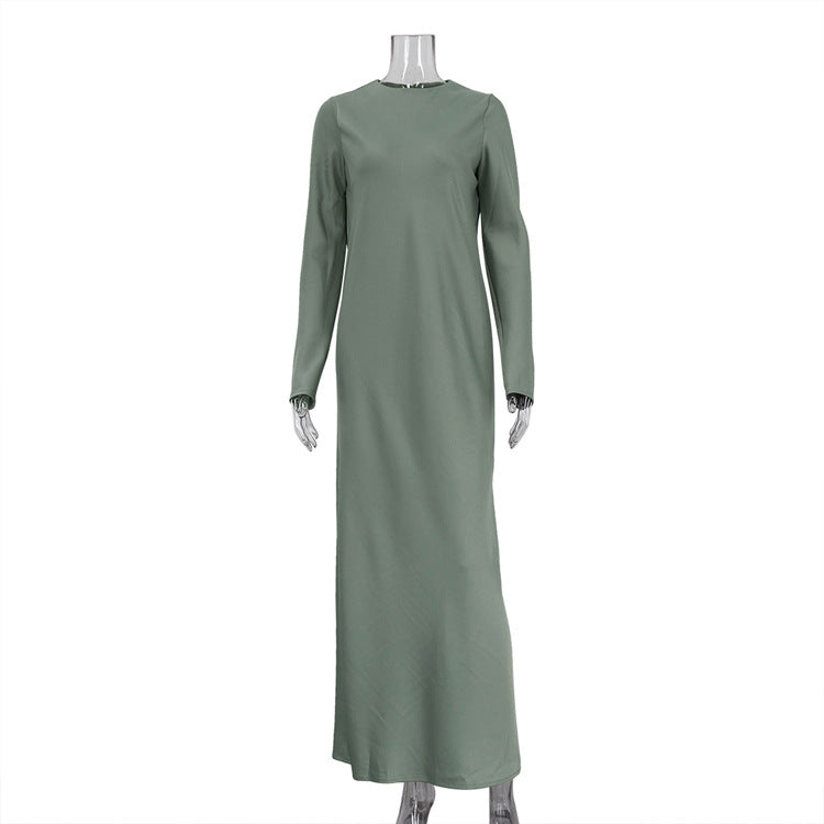Elegant Satin Long Sleeve Bodycon Maxi Dress