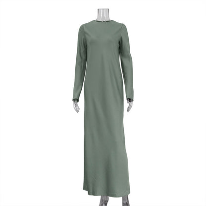 Elegant Satin Long Sleeve Bodycon Maxi Dress