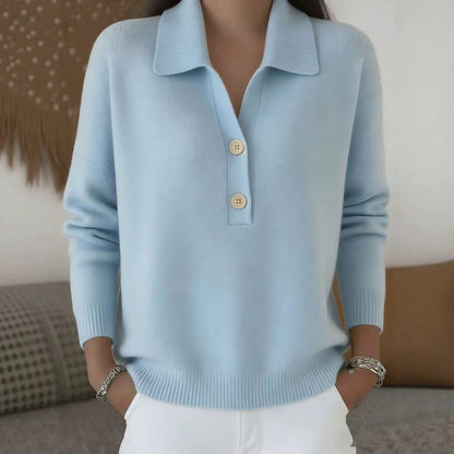 Women's Oversized Collared Half Button Knit Sweater