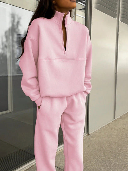 Women's Oversized Quarter Zip Sweatshirt Jogger Set