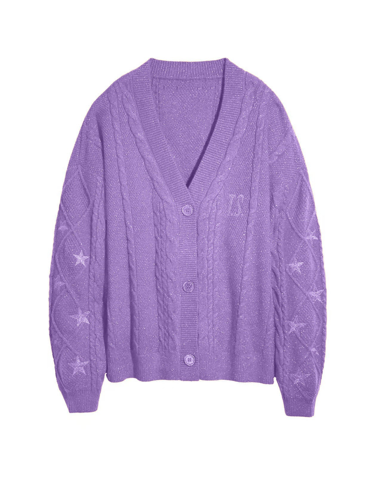 Oversized Cable Knit Star Embroidered Cardigan Sweater