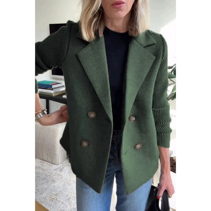 Knit Sleeve Double Breasted Blazer Jacket