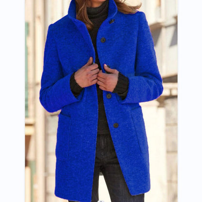 Women's Vintage Wool Blend Stand Collar Button Coat