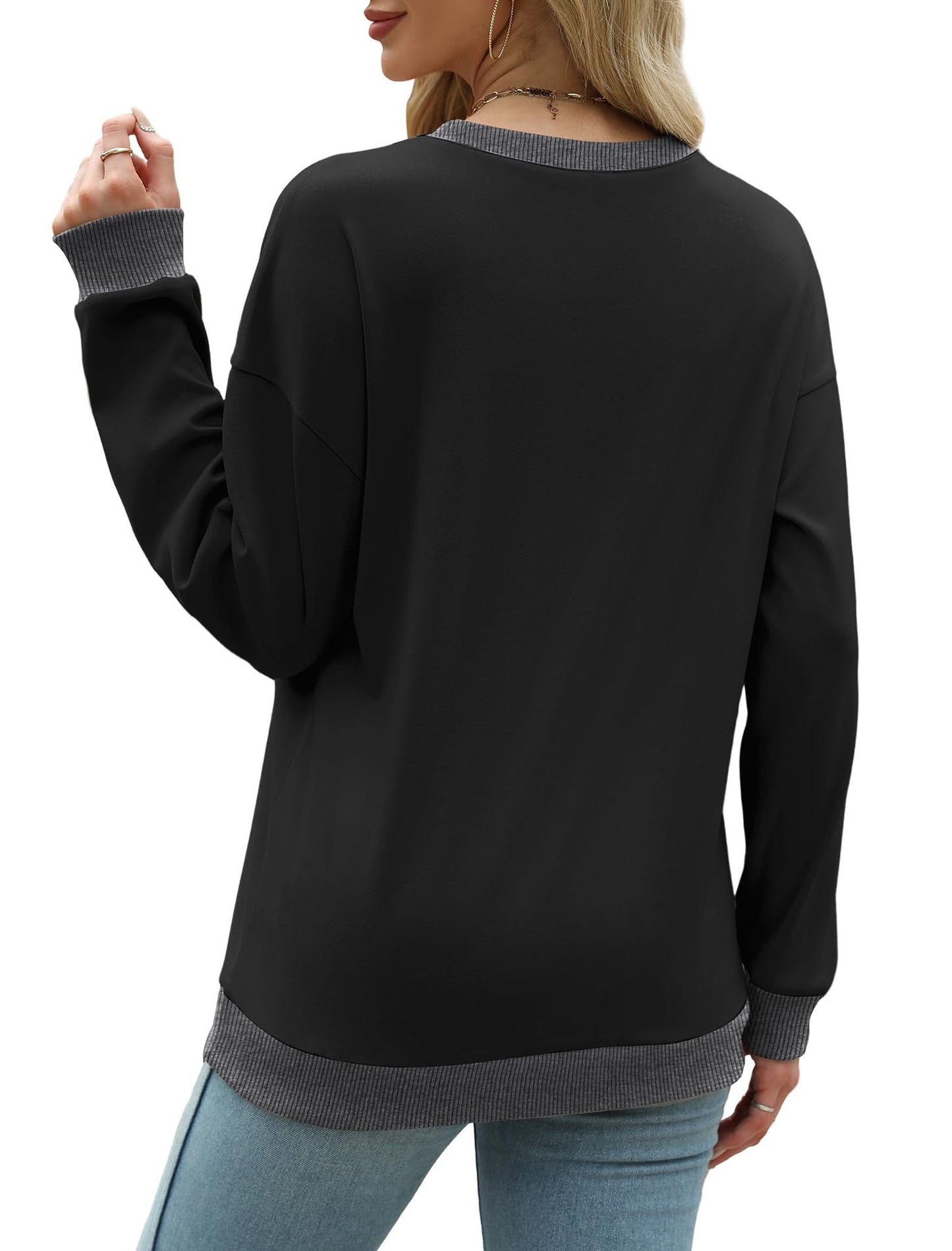 Colorblock Crewneck Pullover Sweatshirt for Women