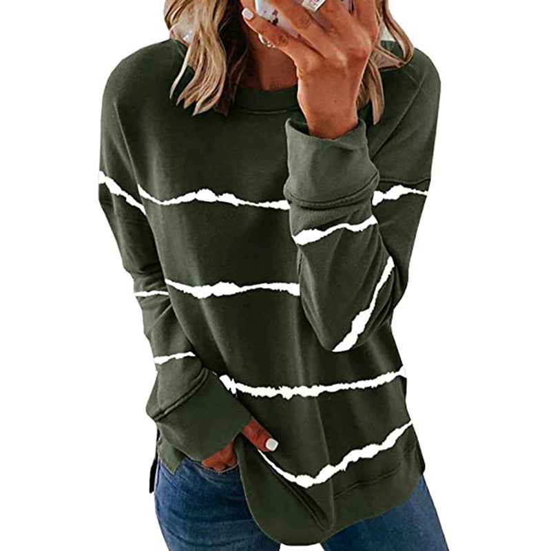 Women's Striped Crewneck Sweatshirt Oversized Casual Top