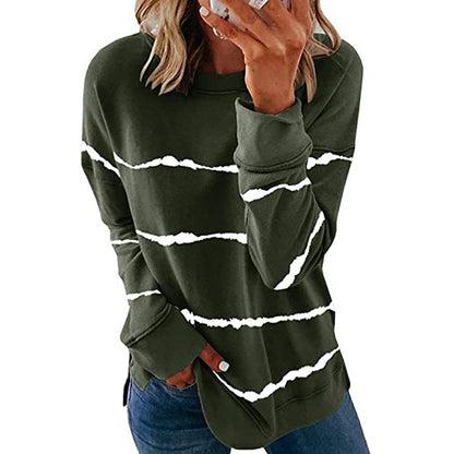 Women's Striped Crewneck Sweatshirt Oversized Casual Top