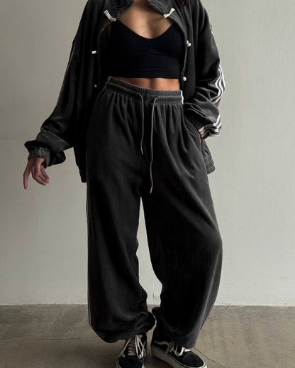 Women's Oversized Track Jacket Wide Leg Pants Matching Set