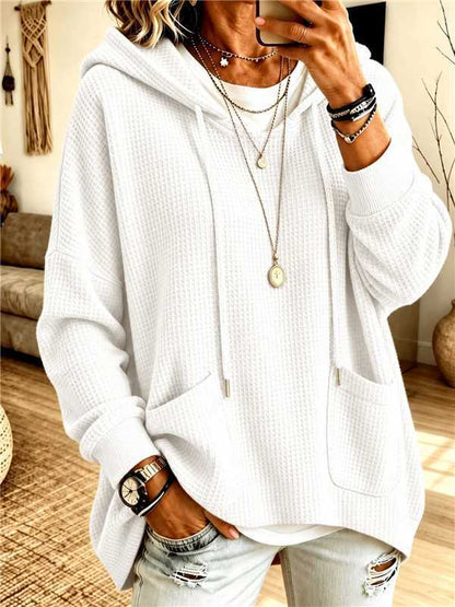 Women's Oversized Waffle Knit Hoodie Drawstring Pullover