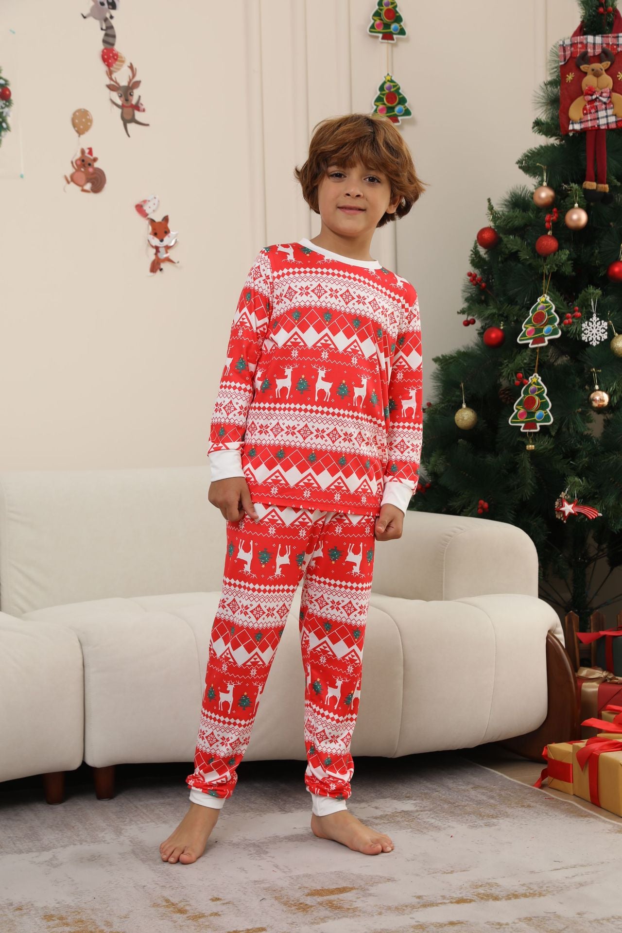 Christmas Deer Snowflake Tree Striped Parent-child Dress Printed Christmas Pajamas