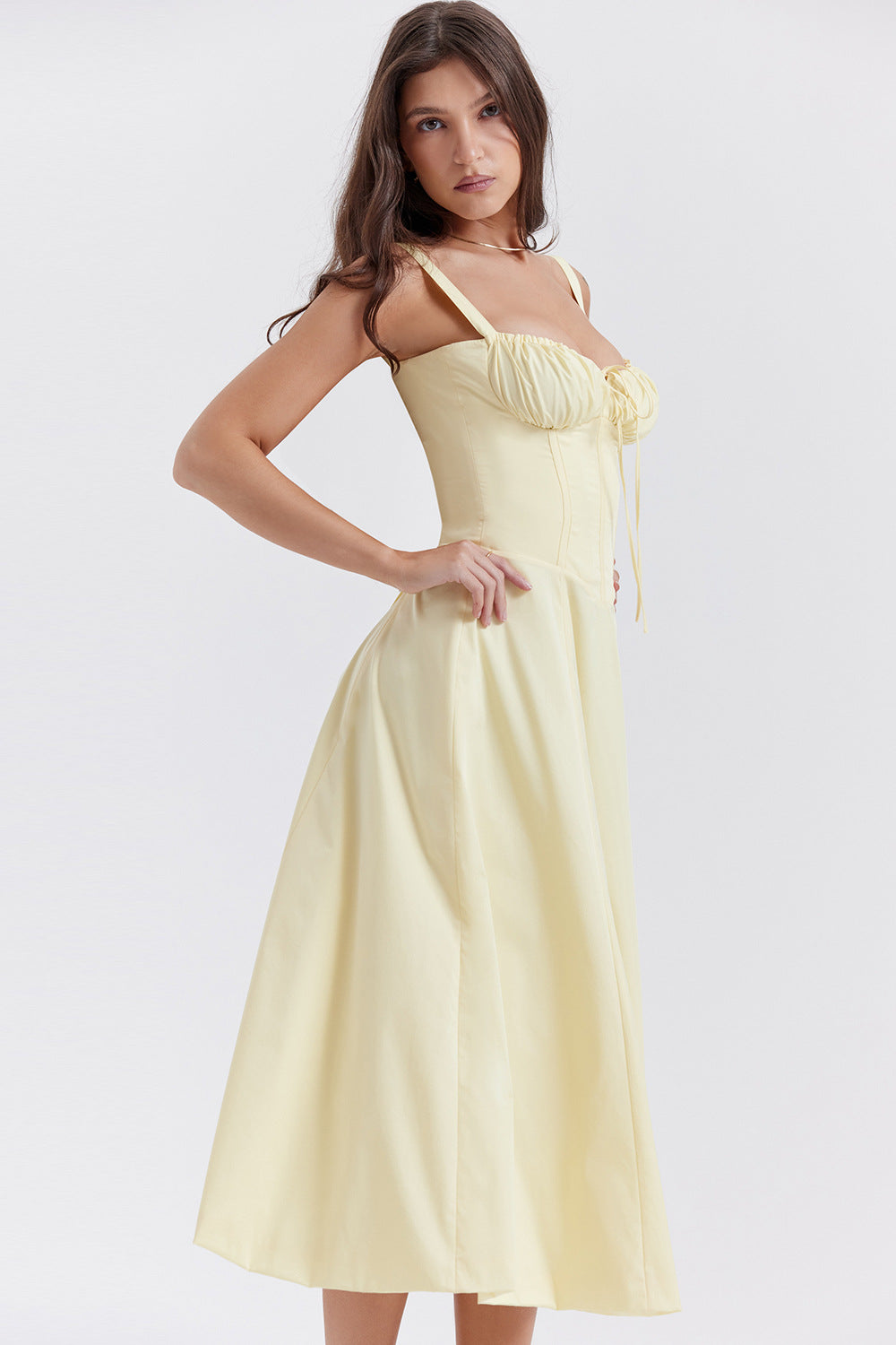 French Elegant Sleeveless Midi Dress Fit Flare Split