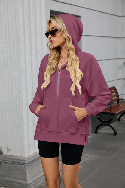 Womens Half Zip Hoodie Oversized Pocket Sweatshirt