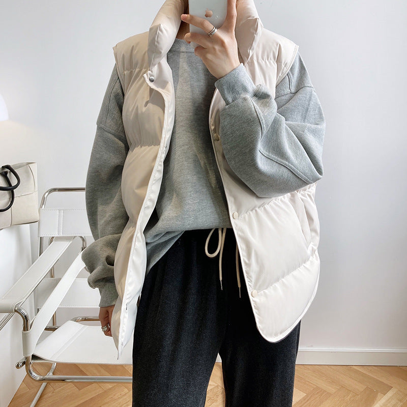 Women's Oversized Cropped Puffer Vest Stand Collar