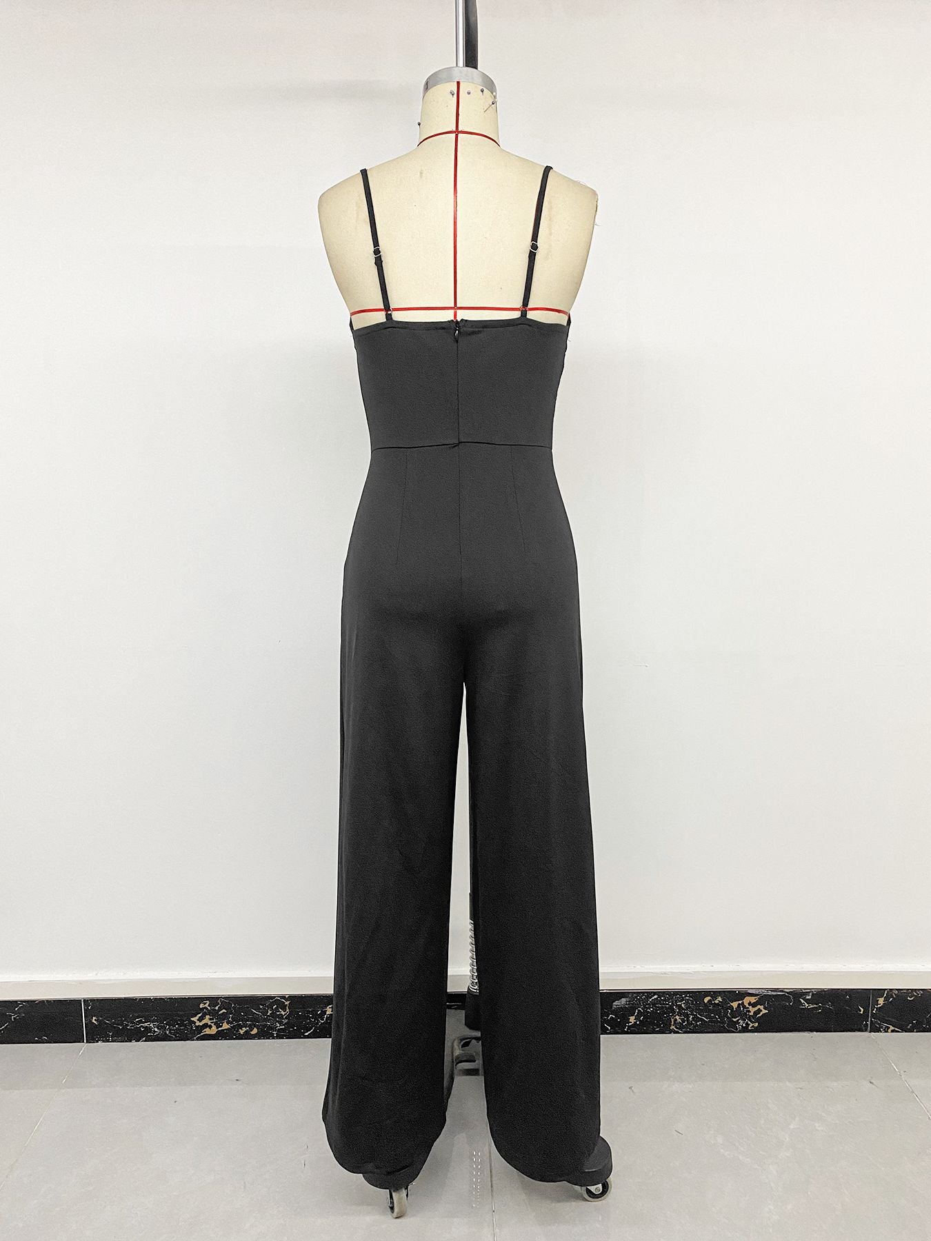 Black Lace Sheer Spaghetti Strap Wide Leg Jumpsuit