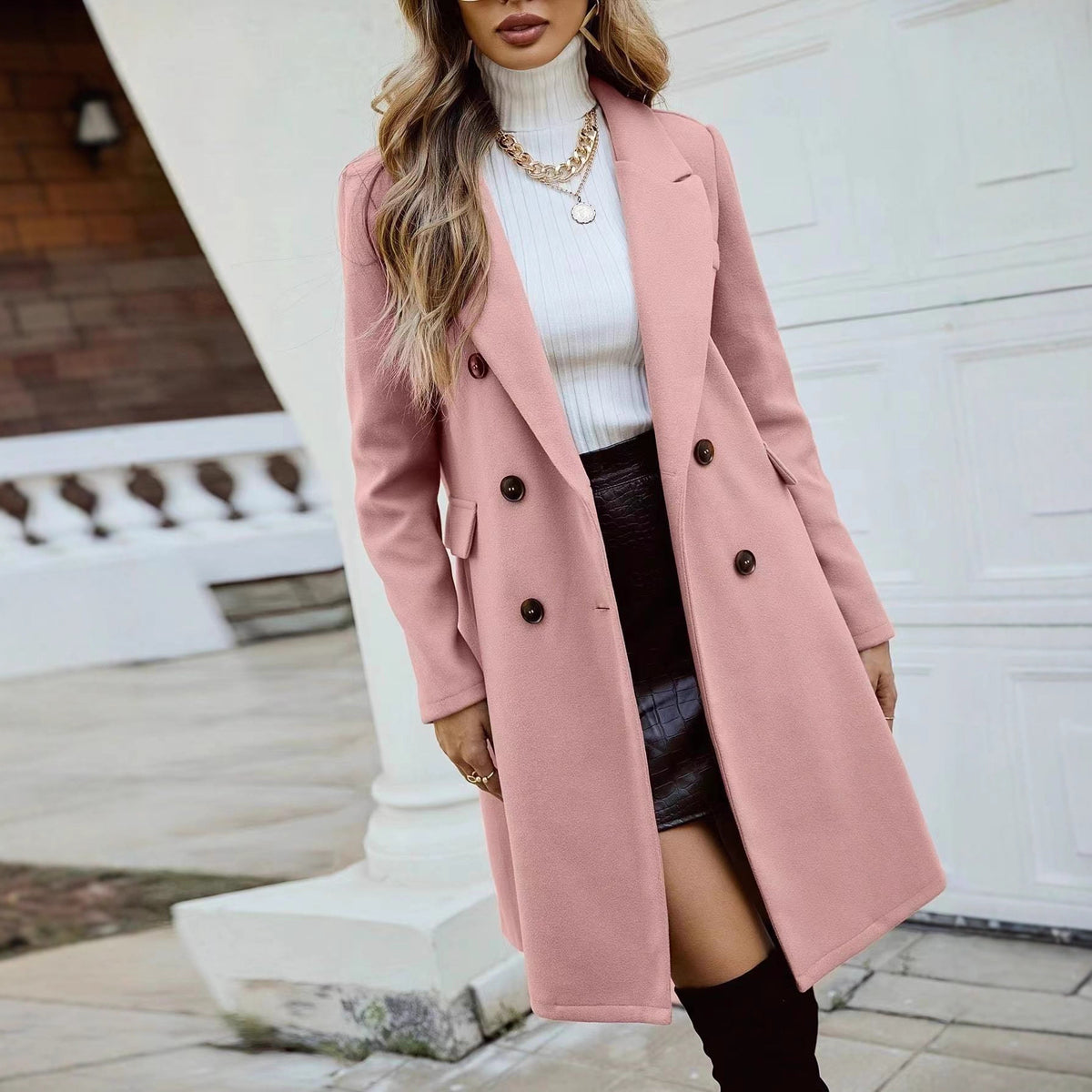 Women's Double Breasted Wool Blend Midi Winter Coat