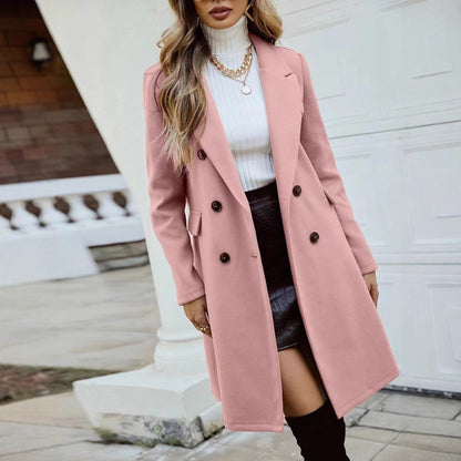 Women's Double Breasted Wool Blend Midi Winter Coat