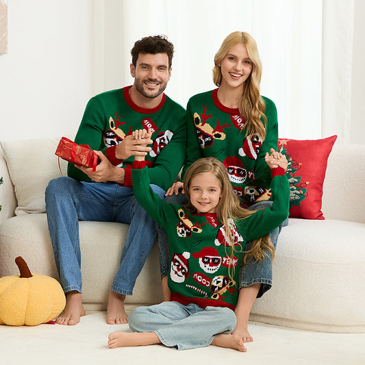 Family Matching Christmas Sweaters Reindeer Knit Pullover