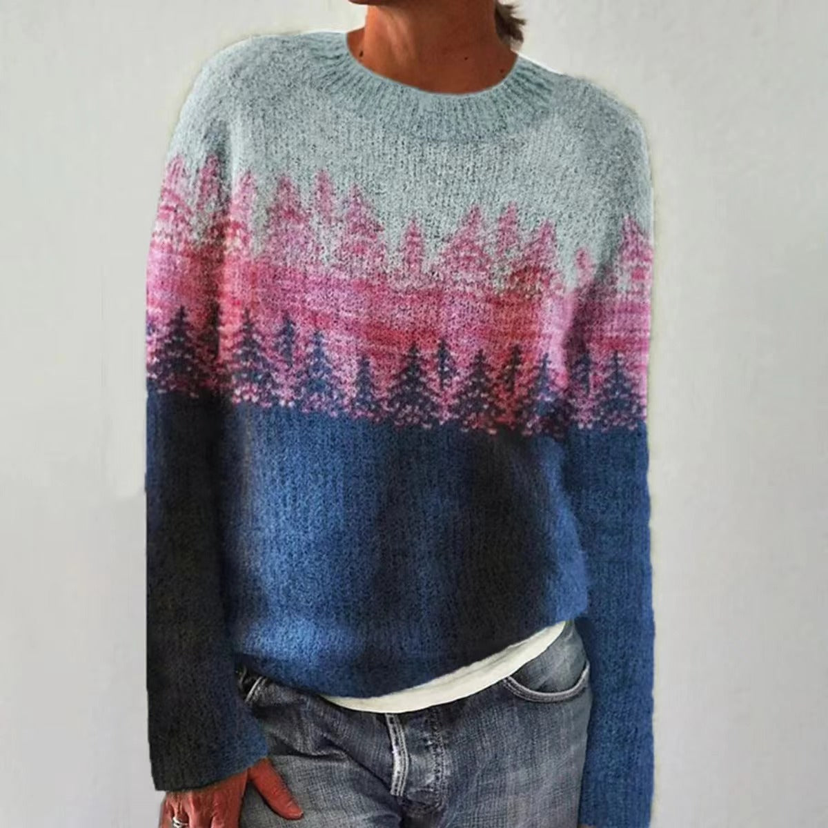 Women's Fair Isle Crewneck Knit Sweater Pullover