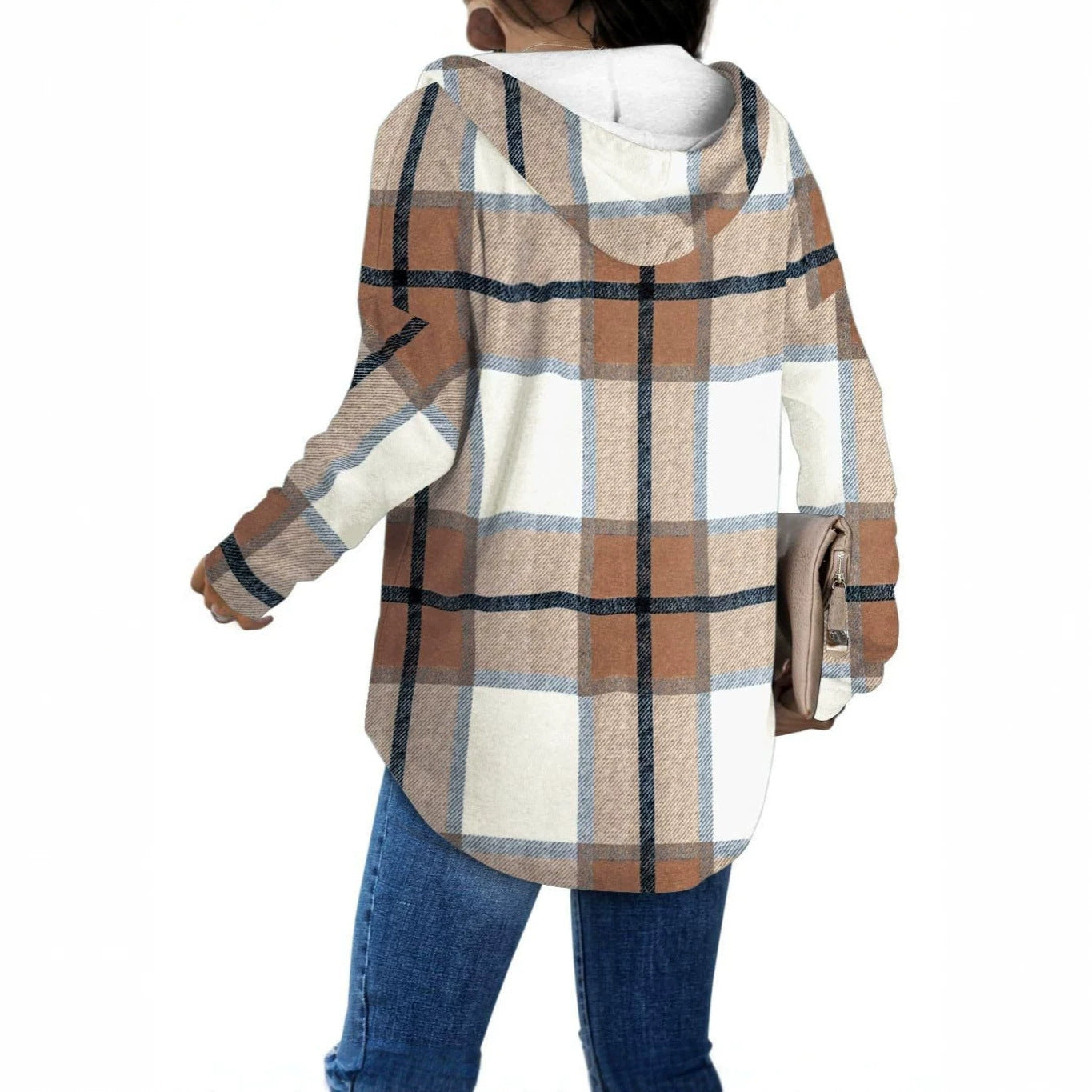 Women's Plaid Fleece V-Neck Hoodie Pullover