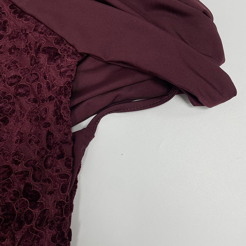 Burgundy Lace Halter Maxi Dress Bodycon