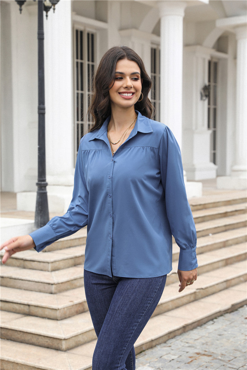 Women's Relaxed Puff Sleeve Button Down Shirt Blouse