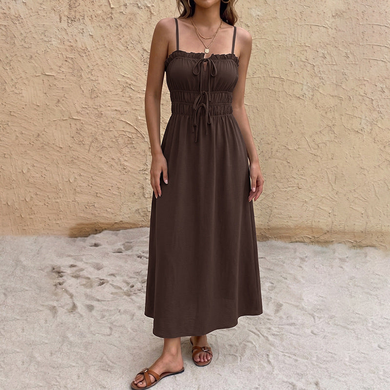 Twist Knot Spaghetti Strap Top Summer Slim Fit Light Khaki