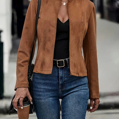 Women's Faux Suede Zip Up Lightweight Fall Jacket