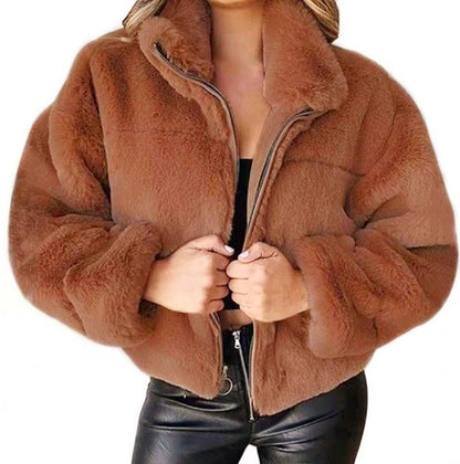 Women's Faux Fur Zip Up Jacket Winter Warm Fuzzy Coat