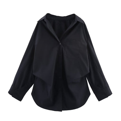 Oversized Striped Collared Shirt Long Sleeve Pocket