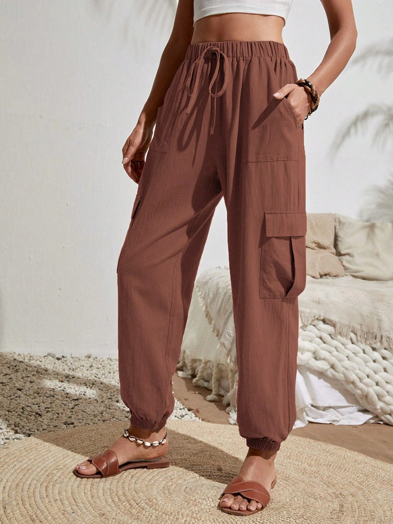 Spring/Summer Solid Color Pocket Casual Work Pants