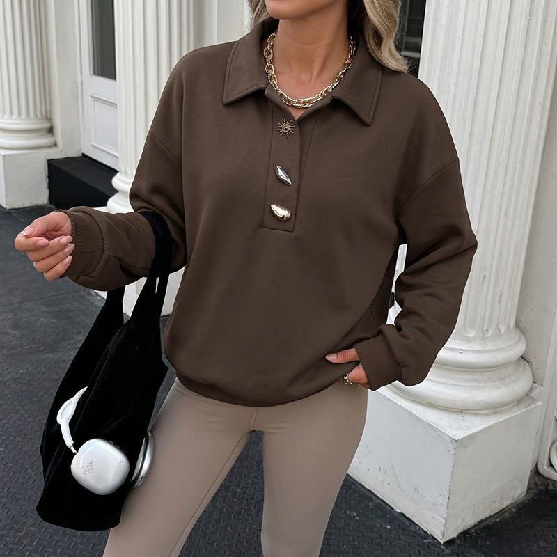 Women's Oversized Collared Sweatshirt Half Button