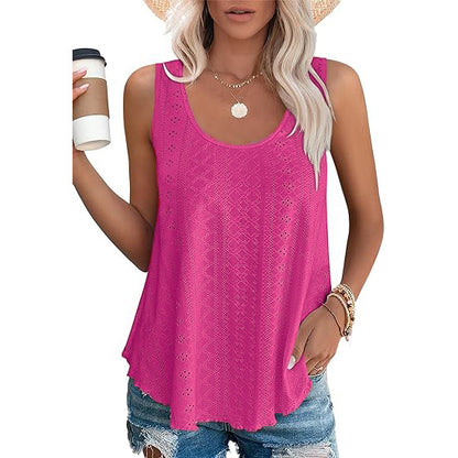 Eyelet Knit Tank Top Sleeveless Loose Fit Summer Top