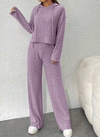 Women's Ribbed Knit Hoodie & Pants Lounge Set