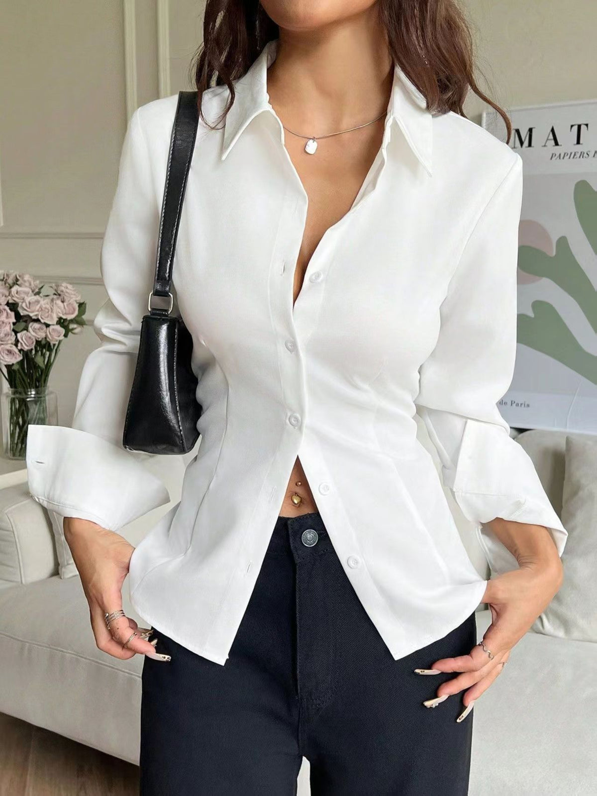 Women's Corset Tie Back Blouse V Neck Fitted Top