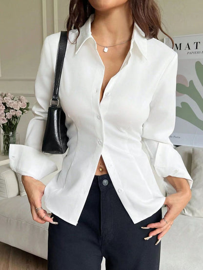 Women's Corset Tie Back Blouse V Neck Fitted Top