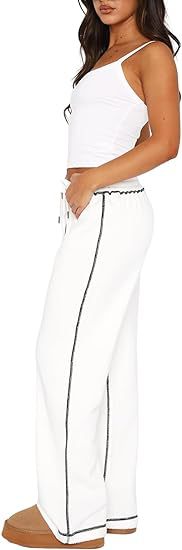 High Waist Wide Leg Jogger Pants with Contrast Stitching