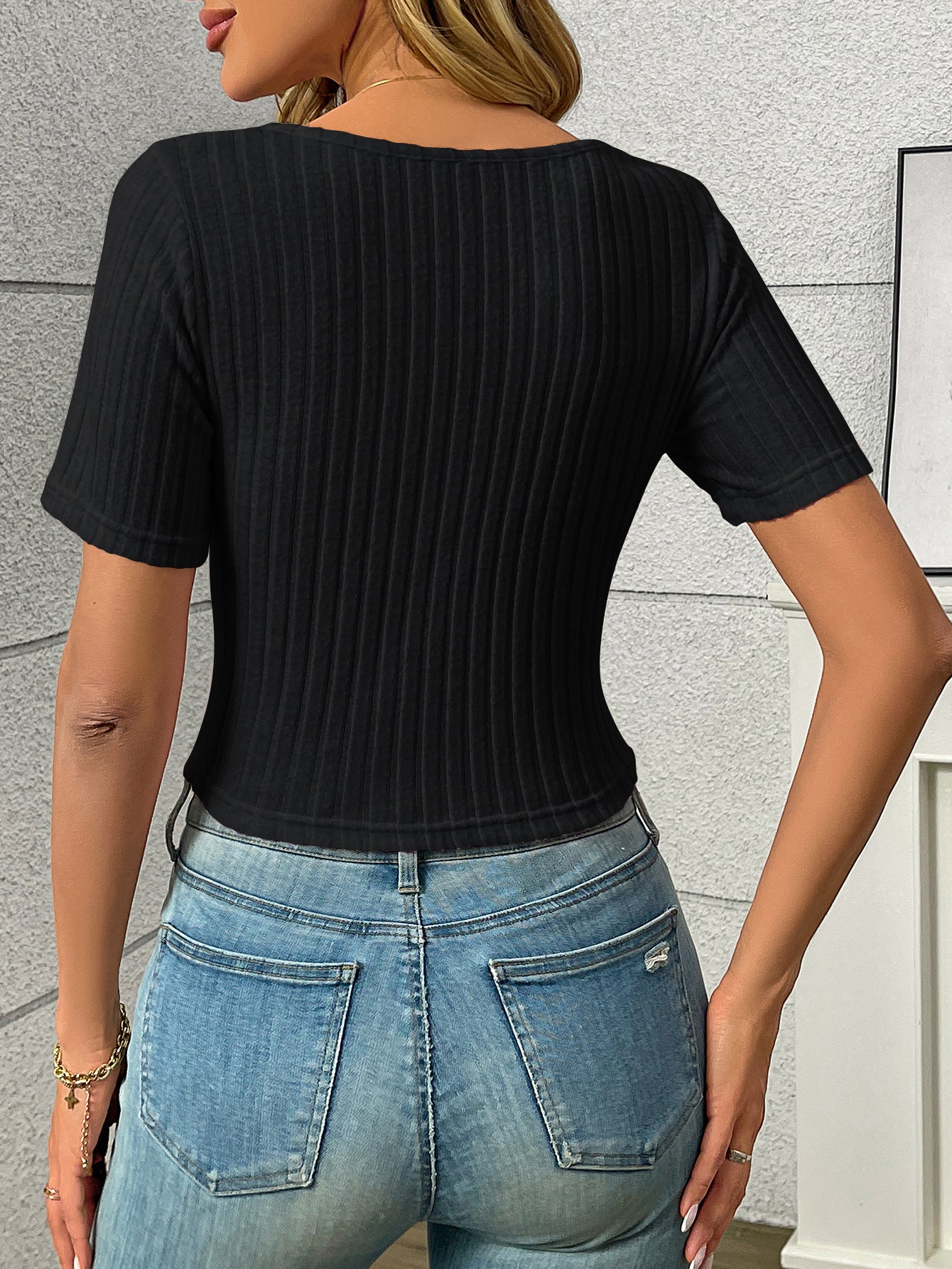 Pleated Drawstring Sexy Short-Sleeve Top