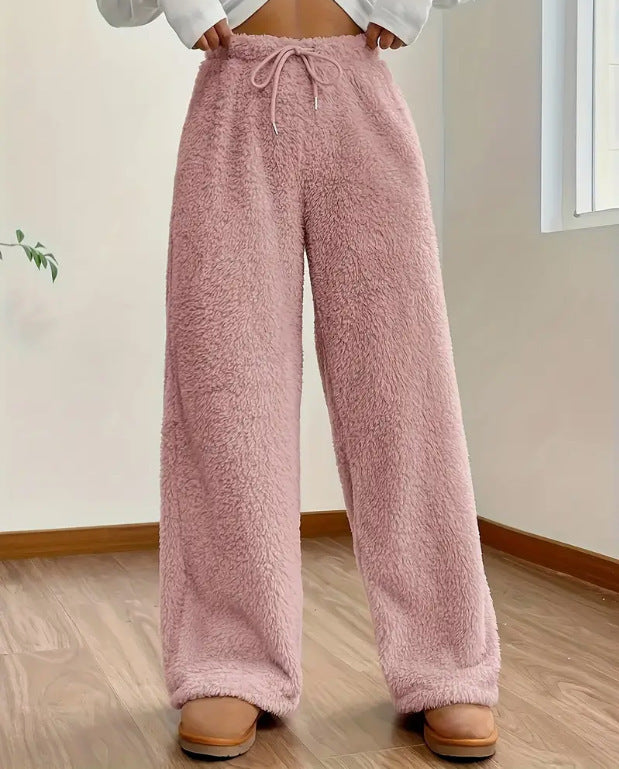 Women's Sherpa Wide Leg Pants Winter Warm Lounge Trousers