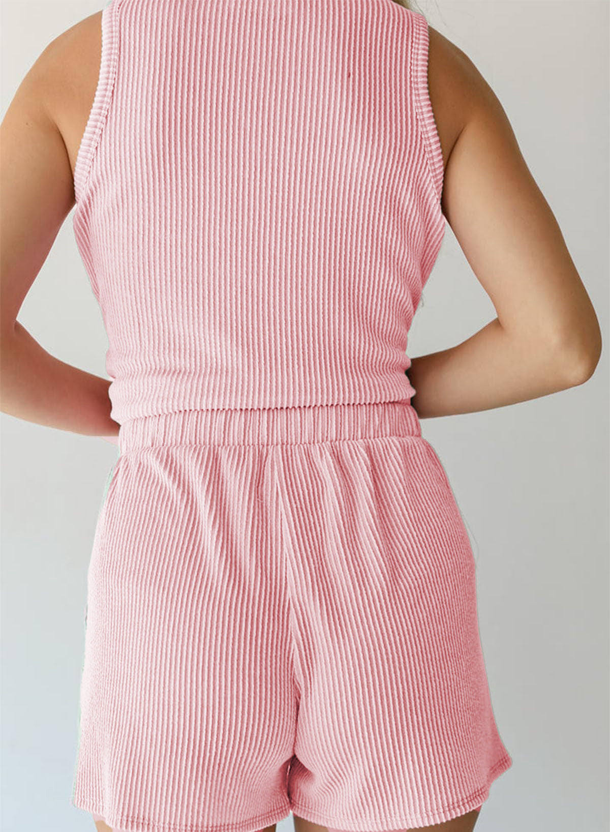 Dark Pink Ribbed Sleeveless Tank and Shorts Lounge Set