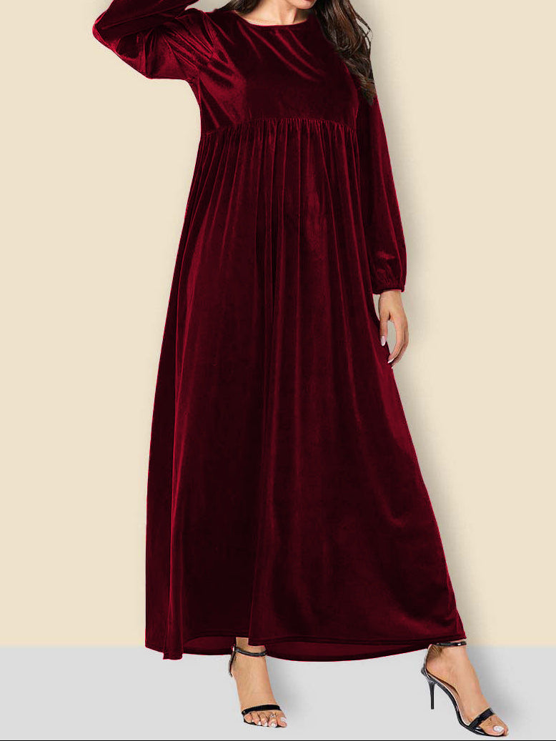 Velvet Maxi Dress Long Sleeve Flowy Casual Elegant