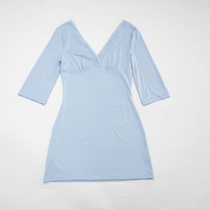 Sexy V Neck Backless Bodycon Mini Dress 3/4 Sleeve