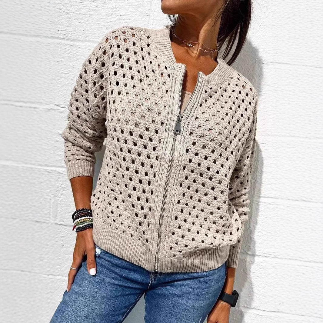 Women's Crochet Zip Up Cardigan Lightweight Jacket