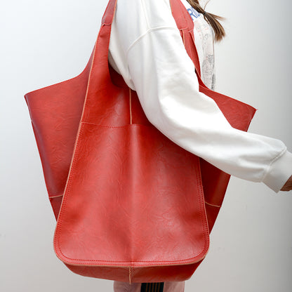 Large Soft PU Leather Tote Bag with Oversized Capacity