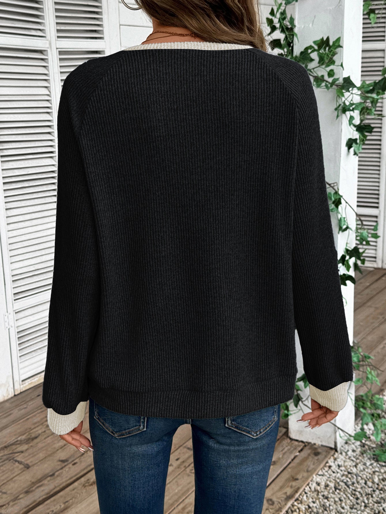 Colorblock V Neck Sweater Women Casual Knit Pullover Top