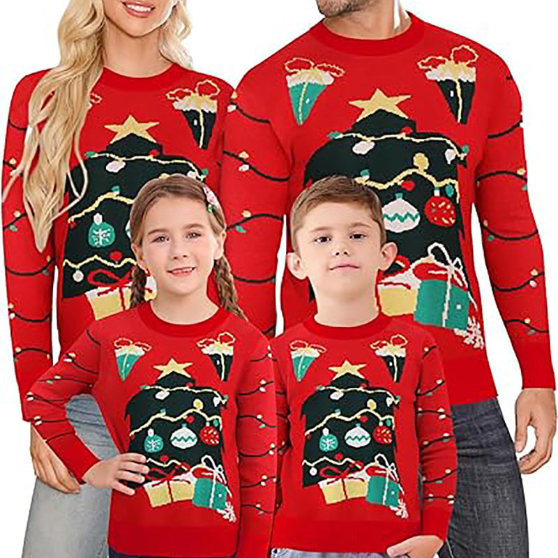Red Christmas Tree Matching Sweater Pullover Set