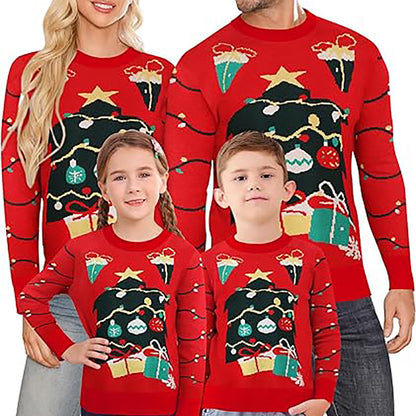 Red Christmas Tree Matching Sweater Pullover Set