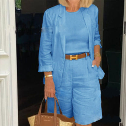 Women's Linen Blazer Bermuda Shorts Matching Set