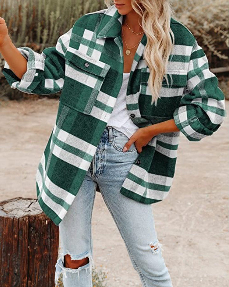 Women's Oversized Plaid Wool Blend Shacket Jacket