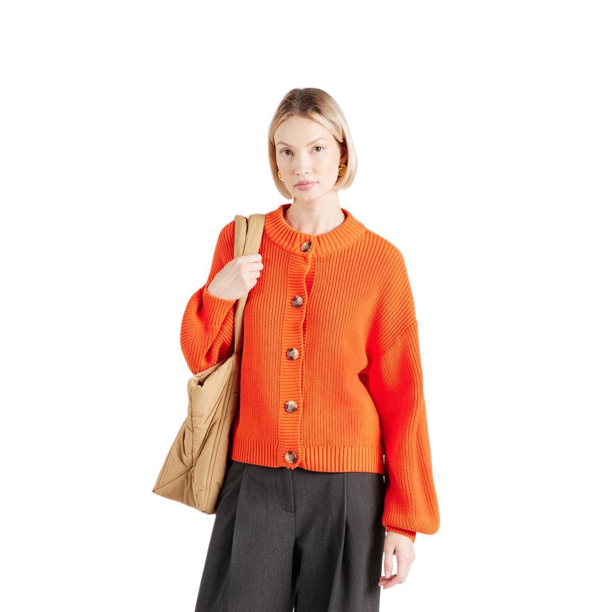 Women's Cropped Cardigan Button Front Orange Knit Sweater