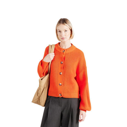 Women's Cropped Cardigan Button Front Orange Knit Sweater